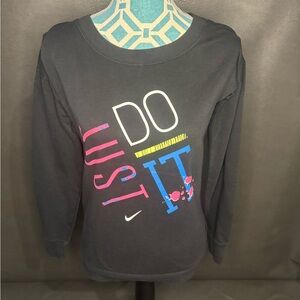 NIKE JUST DO IT Sweatshirt VINTAGE Women’s XS Black Day Glow Logo